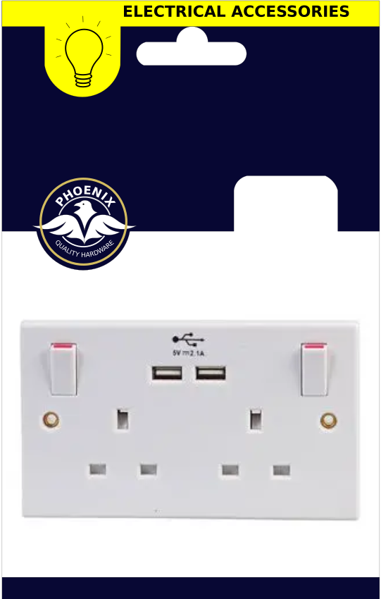 2 Gang Socket Switched with USB 3.1A