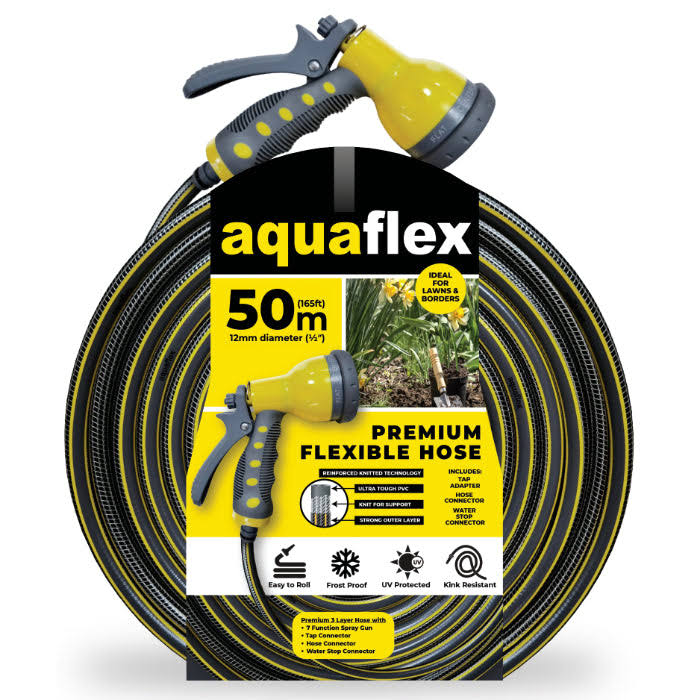 Aquaflex Premium 50M Knitted Hose with 7 Function Spray Head (16
