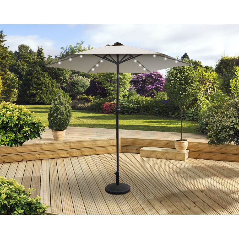 Parasol Aluminum 2.5m Crank & Tilt Beige with Solar LED Lights