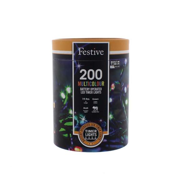 200 BO LED 8 Function with Timer String Lights Multi-Coloured