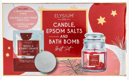 Elysium Spa Candle, Epsom Salts and Bath Bomb Gift Set