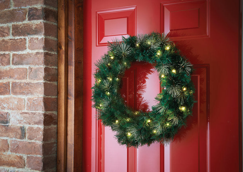 Pre-Lit Glitter Tip Wreath Green